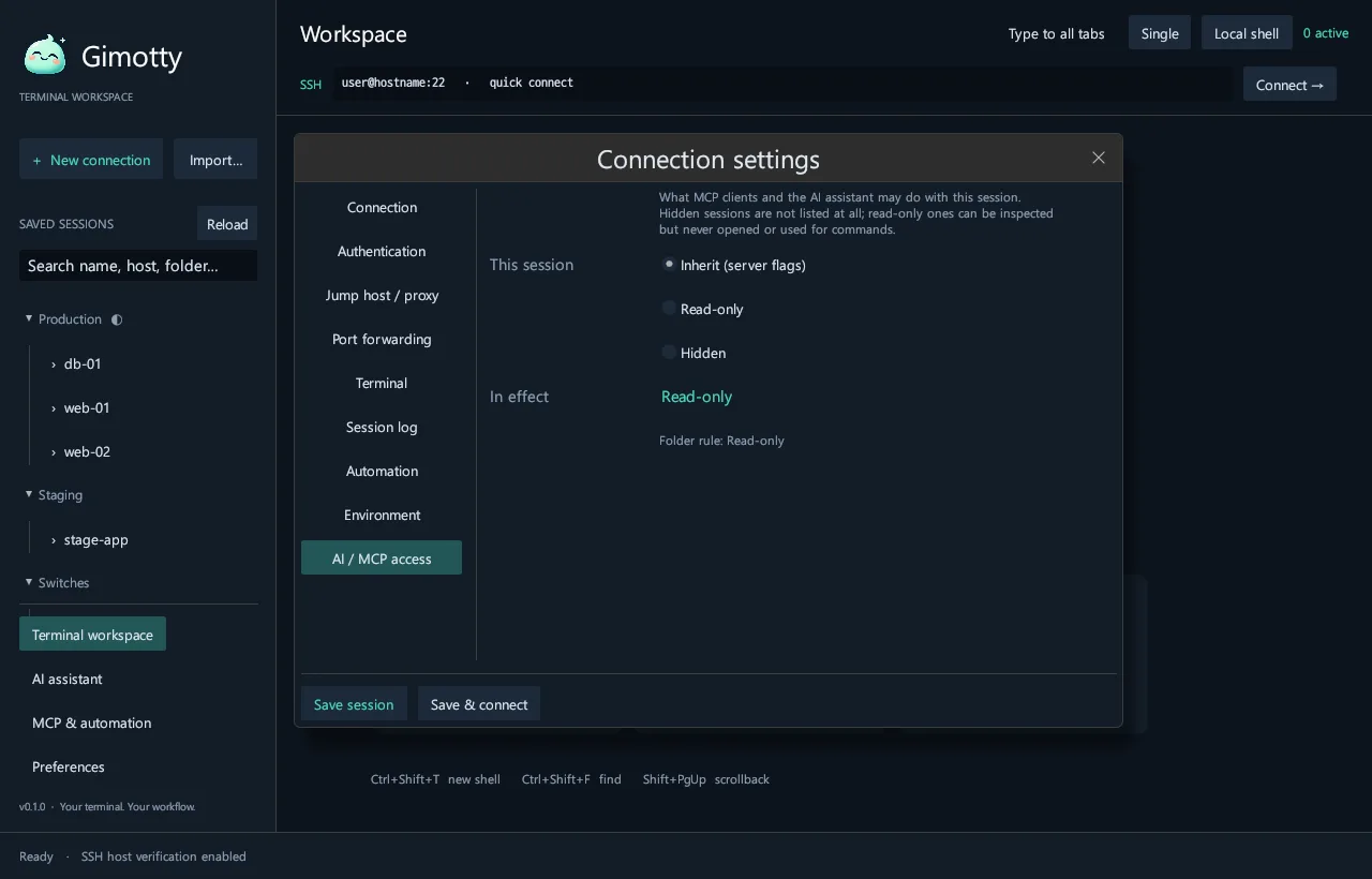 AI access for one session. It inherits read-only from the Production folder.